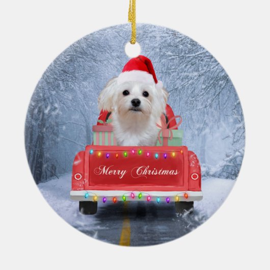 Maltese hond op sneeuw in kerstmis keramisch ornament (Achterkant)