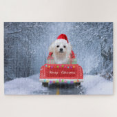 Maltese hond op sneeuw in kerstmis legpuzzel (Horizontaal)
