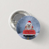 Maltese hond op sneeuw in kerstmis ronde button 3,2 cm (Voorkant /achterkant)
