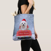 Maltese hond op sneeuw in kerstmis tote bag (Dichtbij)