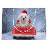 Maltese hond op sneeuw in kerstwagen groot cadeauzakje (Voorkant)