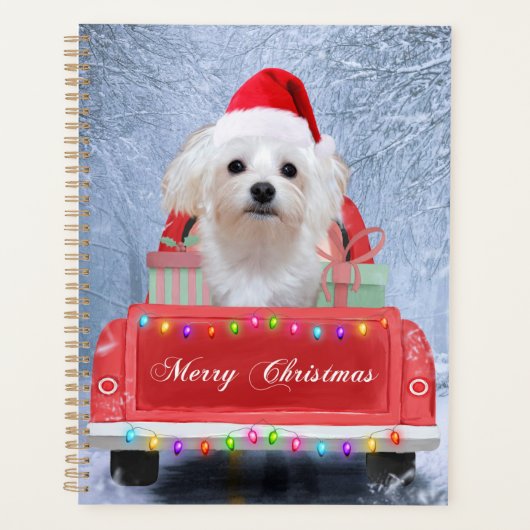 Maltese hond op sneeuw in kerstwagen planner (Voorkant)