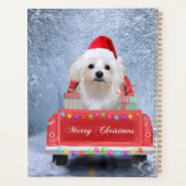 Maltese hond op sneeuw in kerstwagen planner (Achterkant)