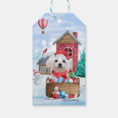 Maltese hond op sneeuwkerstmis cadeaulabel (Achterkant)