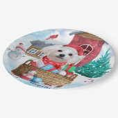Maltese hond op sneeuwkerstmis papieren bordje (Gekanteld)