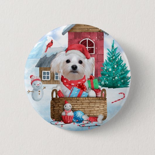 Maltese hond op sneeuwkerstmis ronde button 5,7 cm (Voorkant)