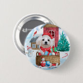 Maltese hond op sneeuwkerstmis ronde button 5,7 cm (Voorkant /achterkant)