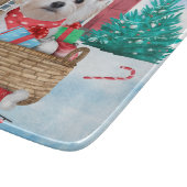 Maltese hond op sneeuwkerstmis snijplank (Hoek)