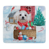 Maltese hond op sneeuwkerstmis snijplank (Voorkant)