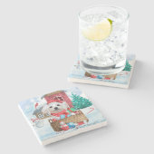 Maltese hond op sneeuwkerstmis stenen onderzetter (Zijkant)