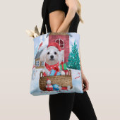 Maltese hond op sneeuwkerstmis tote bag (Dichtbij)
