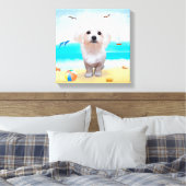Maltese hond op strand canvas afdruk (Insitu (Slaapkamer))