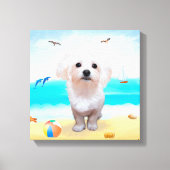 Maltese hond op strand canvas afdruk (Voorkant)