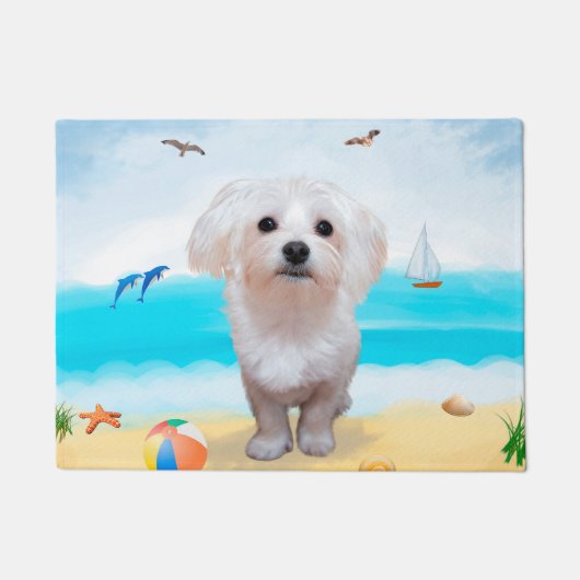 Maltese hond op strand deurmat (Voorkant)