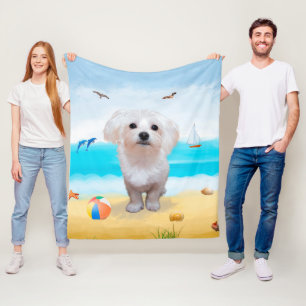 Maltese hond op strand fleece deken