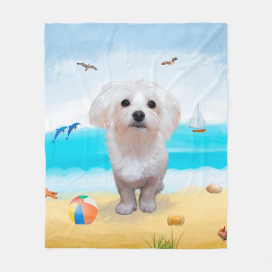 Maltese hond op strand fleece deken (Voorkant)