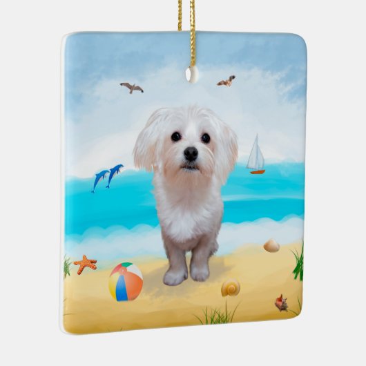 Maltese hond op strand keramisch ornament (Rechts)