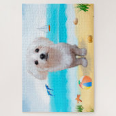 Maltese hond op strand legpuzzel (Verticaal)