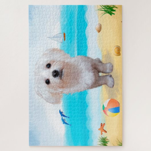 Maltese hond op strand legpuzzel (Verticaal)
