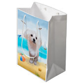 Maltese hond op strand medium cadeauzakje (Voorkant Gekanteld)