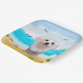 Maltese hond op strand papieren bordje (Gebogen)