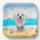 Maltese hond op strand papieren bordje (Voorkant)