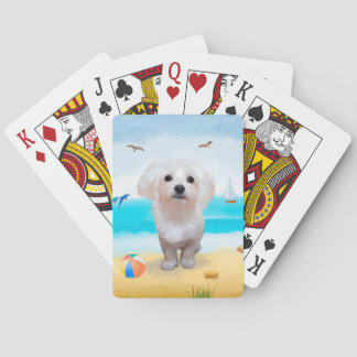 Maltese hond op strand pokerkaarten