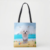 Maltese hond op strand tote bag (Voorkant)