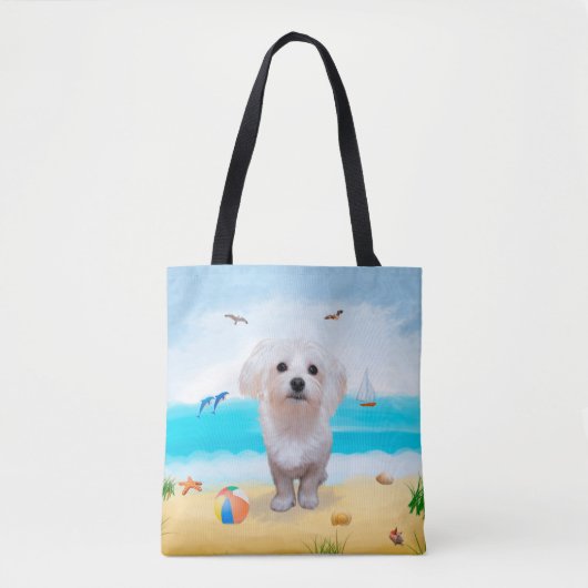 Maltese hond op strand tote bag (Voorkant)