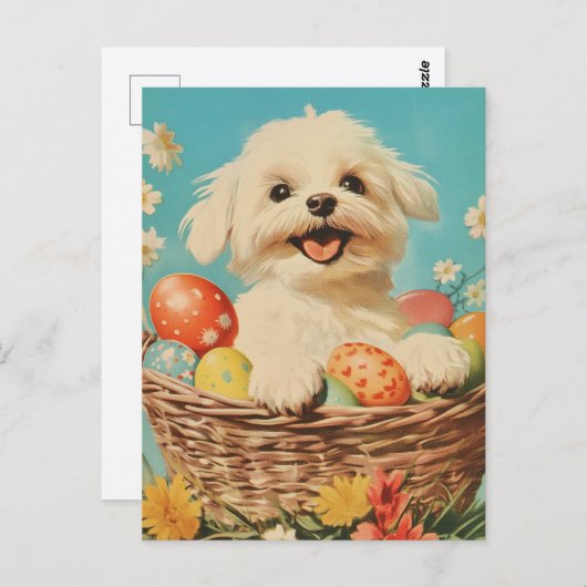 Maltese hond Pasen Briefkaart (Voorkant / Achterkant)