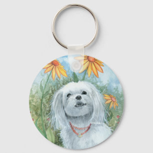Maltese Hond Puppy Sleutelhanger van Molly Harriso