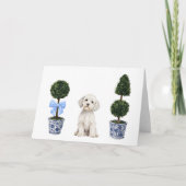 Maltese hond Puppy Topiary Waterverf Kaart (Voorkant)