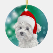 Maltese hond Red Santa Hat Kerstmis Keramisch Ornament (Voorkant)