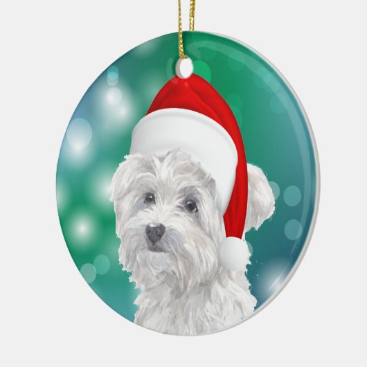 Maltese hond Red Santa Hat Kerstmis Keramisch Ornament (Links)