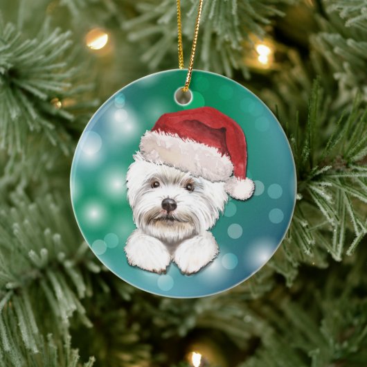Maltese hond Red Santa Hat Kerstmis Keramisch Ornament (Boom)