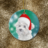 Maltese hond Red Santa Hat Kerstmis Keramisch Ornament