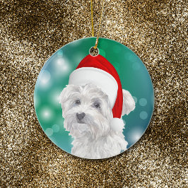 Maltese hond Red Santa Hat Kerstmis Keramisch Ornament