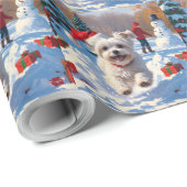 Maltese hond rent in de sneeuw met kerst Pet Cadeaupapier (Rol Hoek)