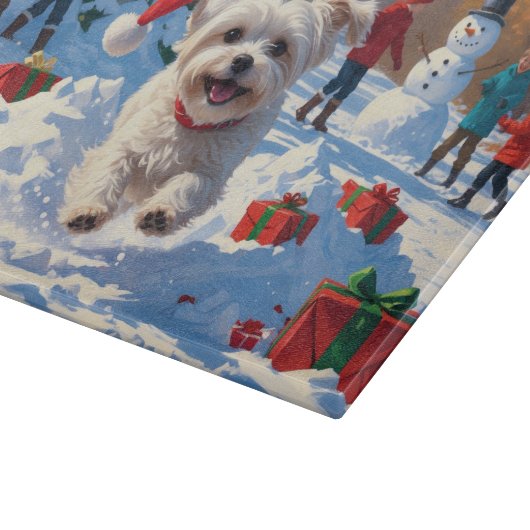 Maltese hond rent in de sneeuw met kerst Pet Snijplank (Hoek)