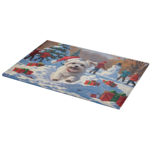 Maltese hond rent in de sneeuw met kerst Pet Snijplank (Hoek)