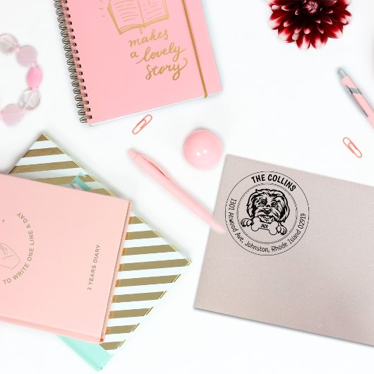 Maltese hond retour adres familie rubberstempel