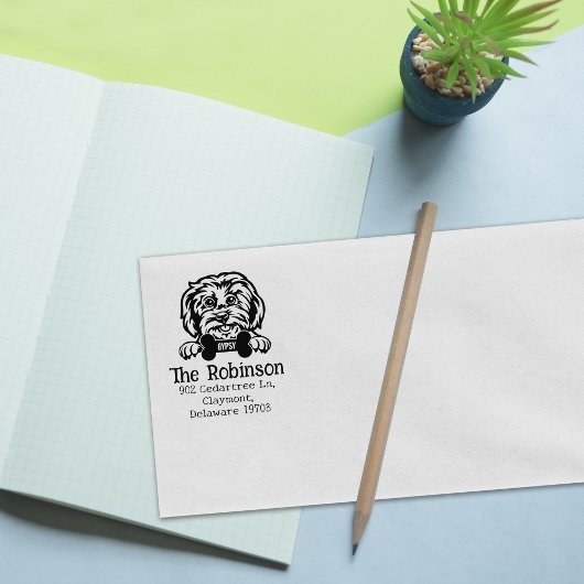 Maltese hond, retouradres, rubberstempel