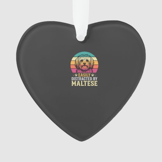 Maltese hond Retro zonsondergang Afgeleid Ornament (voorkant)