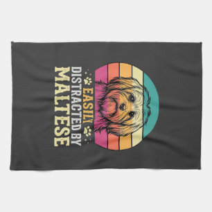 Maltese hond Retro zonsondergang Afgeleid Theedoek