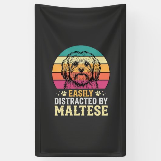Maltese Hond Retro Zonsondergang Afleid Spandoek (Verticaal)