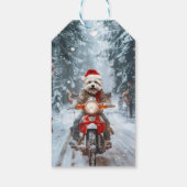 Maltese Hond Rijden Motorfiets Kerstmis Cadeaulabel (Achterkant)