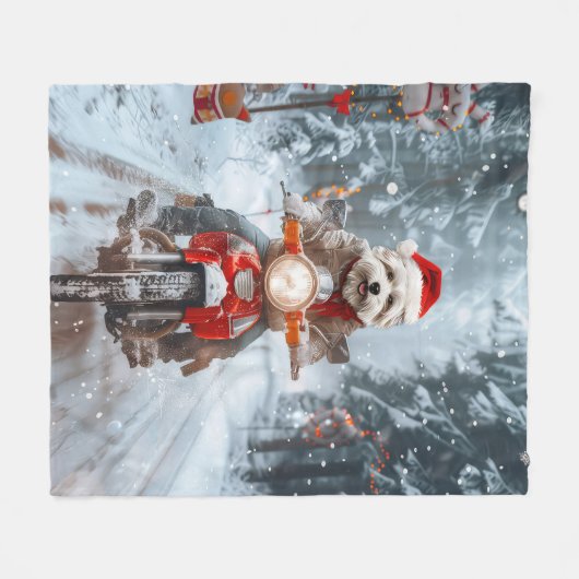 Maltese Hond Rijden Motorfiets Kerstmis Fleece Deken (Voorkant (Horizontaal))