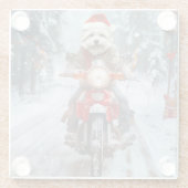 Maltese Hond Rijden Motorfiets Kerstmis Glazen Onderzetter (Achterkant)