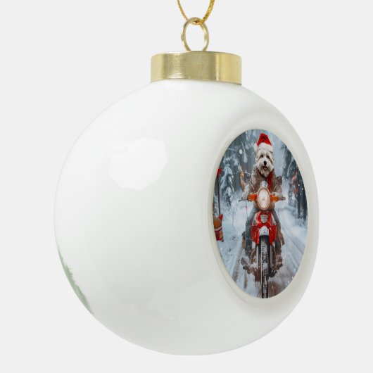 Maltese Hond Rijden Motorfiets Kerstmis Keramische Bal Ornament (Links)
