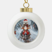 Maltese Hond Rijden Motorfiets Kerstmis Keramische Bal Ornament (Voorkant)
